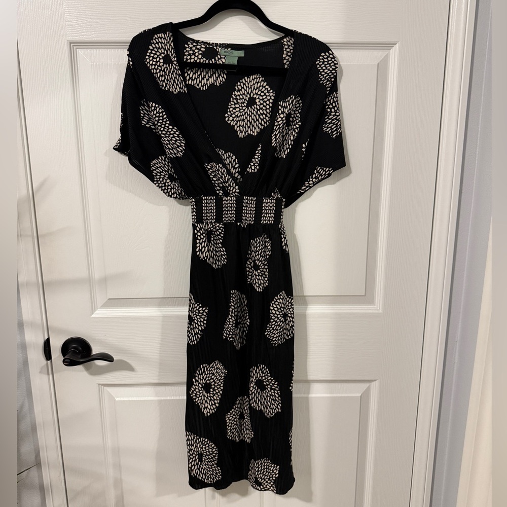 ANTHROPOLOGIE MAPLE SILK Elegant Black and White Floral Dress XL